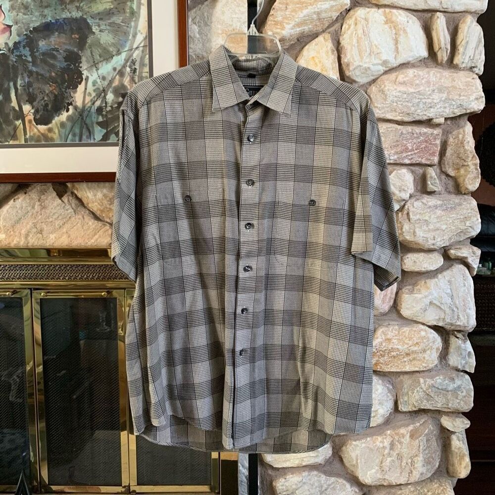 Gillio men’s 100% cotton short sleeve button down plaid mens shirt